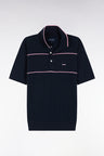 Straight-fit short-sleeved jumper with polo collar in navy and pink cotton