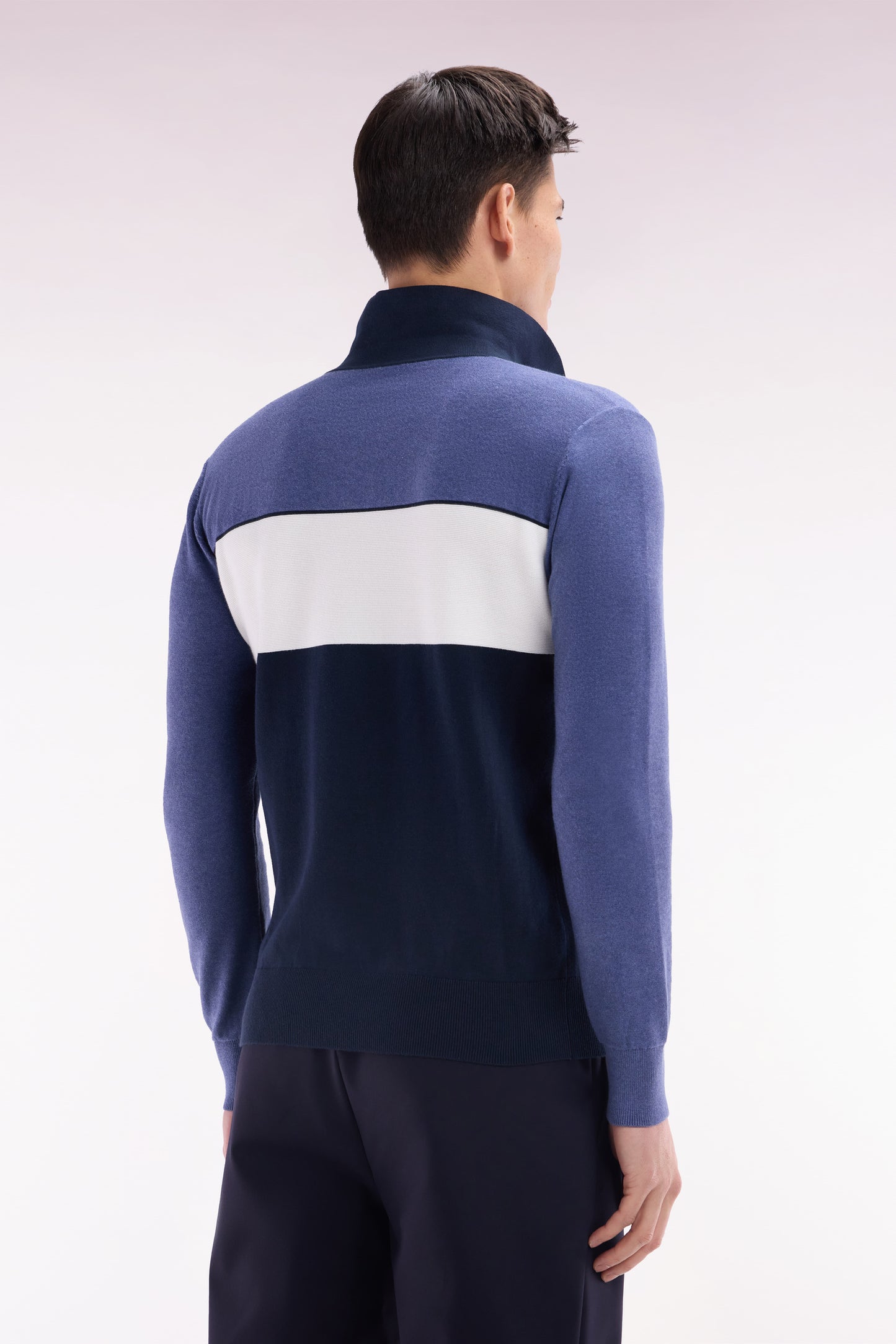 Straight-fit blue cotton jumper with a rugby-style collar