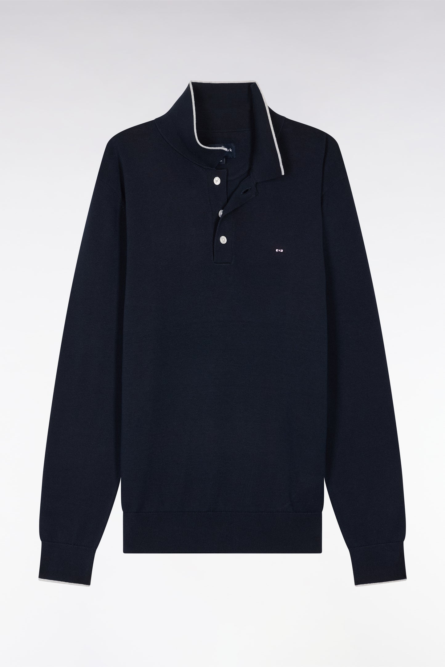 Straight-fit navy and grey cotton jumper with a rugby-style collar