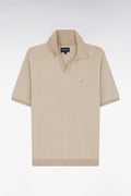 Pull col polo en coton beige coupe droite