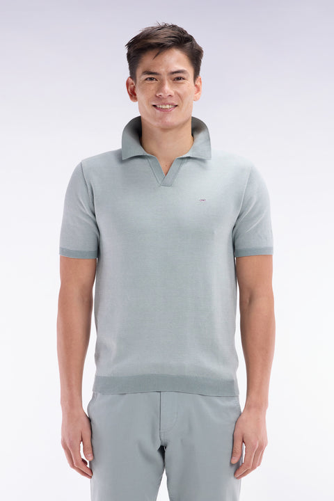 Pull col polo en coton gris clair coupe droite - Image 1