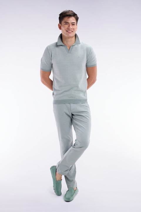 Pull col polo en coton gris clair coupe droite - Image 3