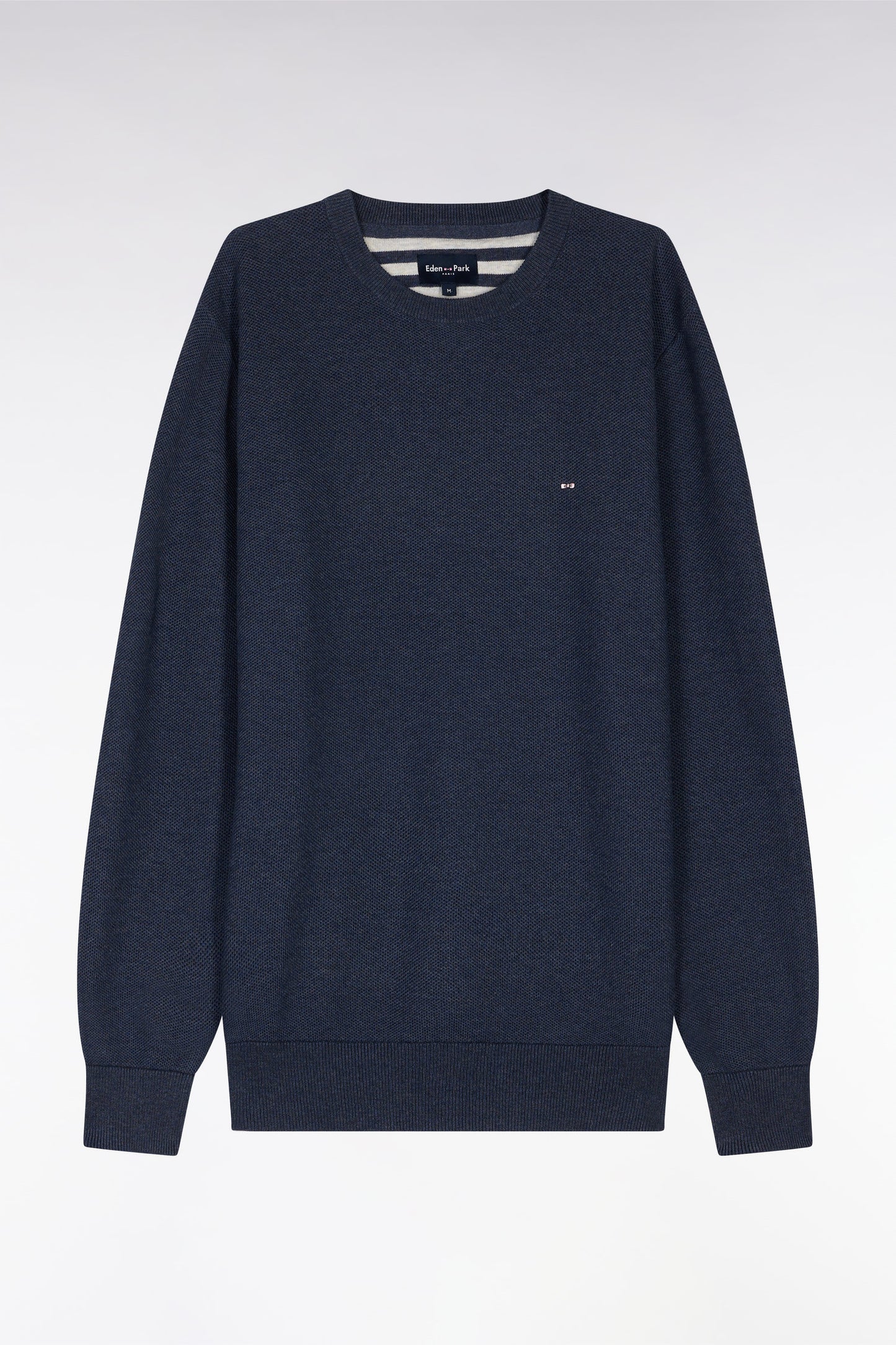 Straight-fit navy honeycomb cotton crew neck jumper