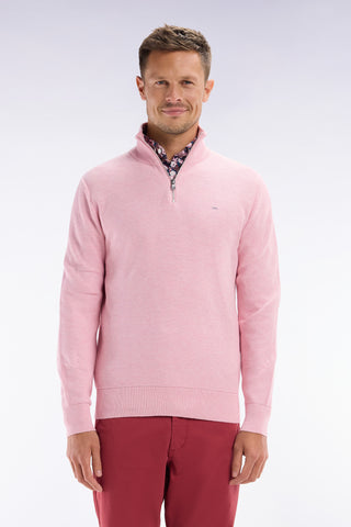 Straight-fit pink honeycomb cotton trucker collar jumper