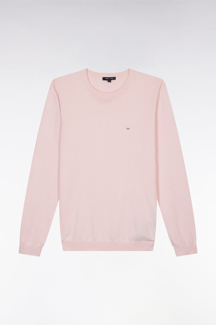 Pull col rond en coton et soie mélangés rose coupe droite