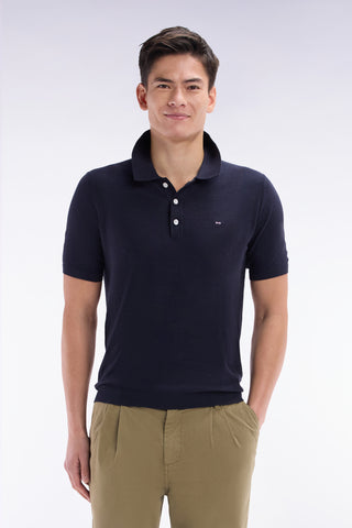 Pull manches courtes à col polo marine coupe droite