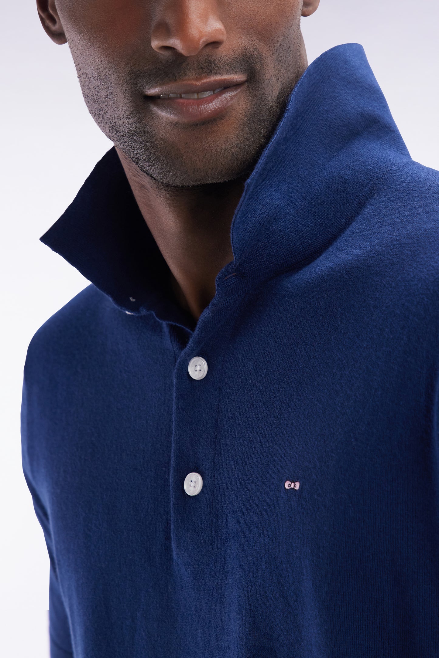 Straight-fit navy cotton-silk-blend polo neck jumper