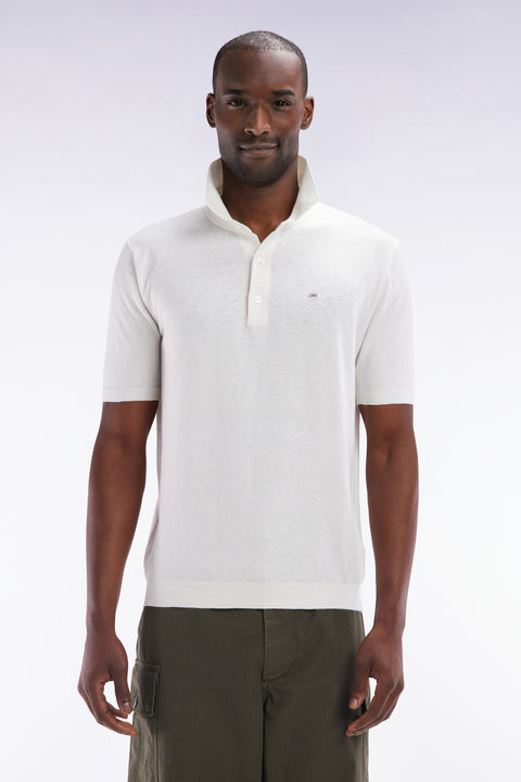 Pull col polo en coton et soie mélangés écru coupe droite - Image 1