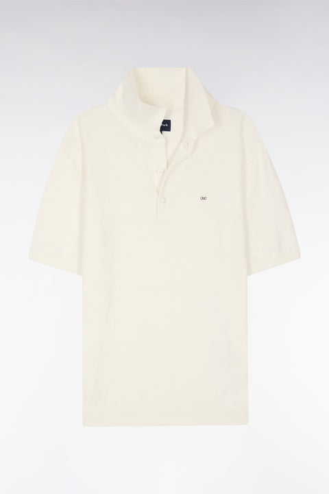 Pull col polo en coton et soie mélangés écru coupe droite - Image 2