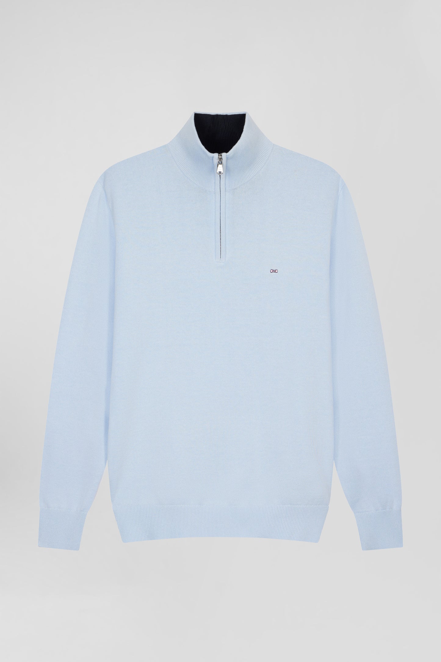 Straight-fit sky blue cotton trucker collar jumper