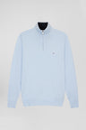 Straight-fit sky blue cotton trucker collar jumper