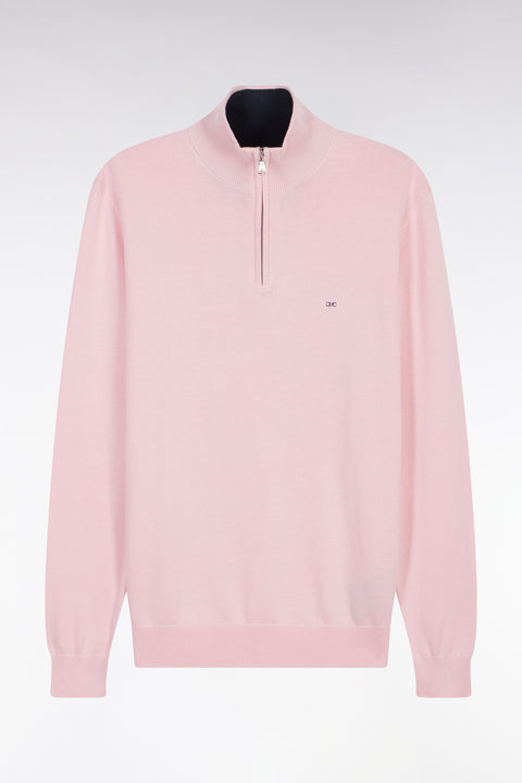 Straight-fit pink cotton trucker collar jumper - Image 2