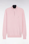 Straight-fit pink cotton trucker collar jumper