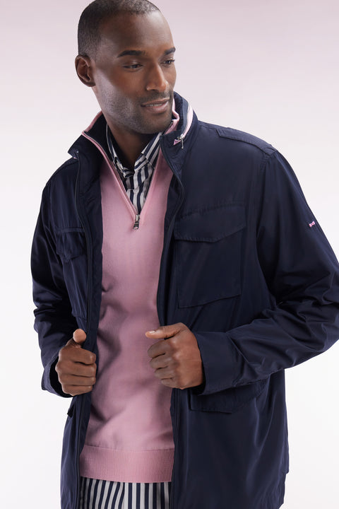 Straight-fit pink cotton trucker collar jumper - Image 3