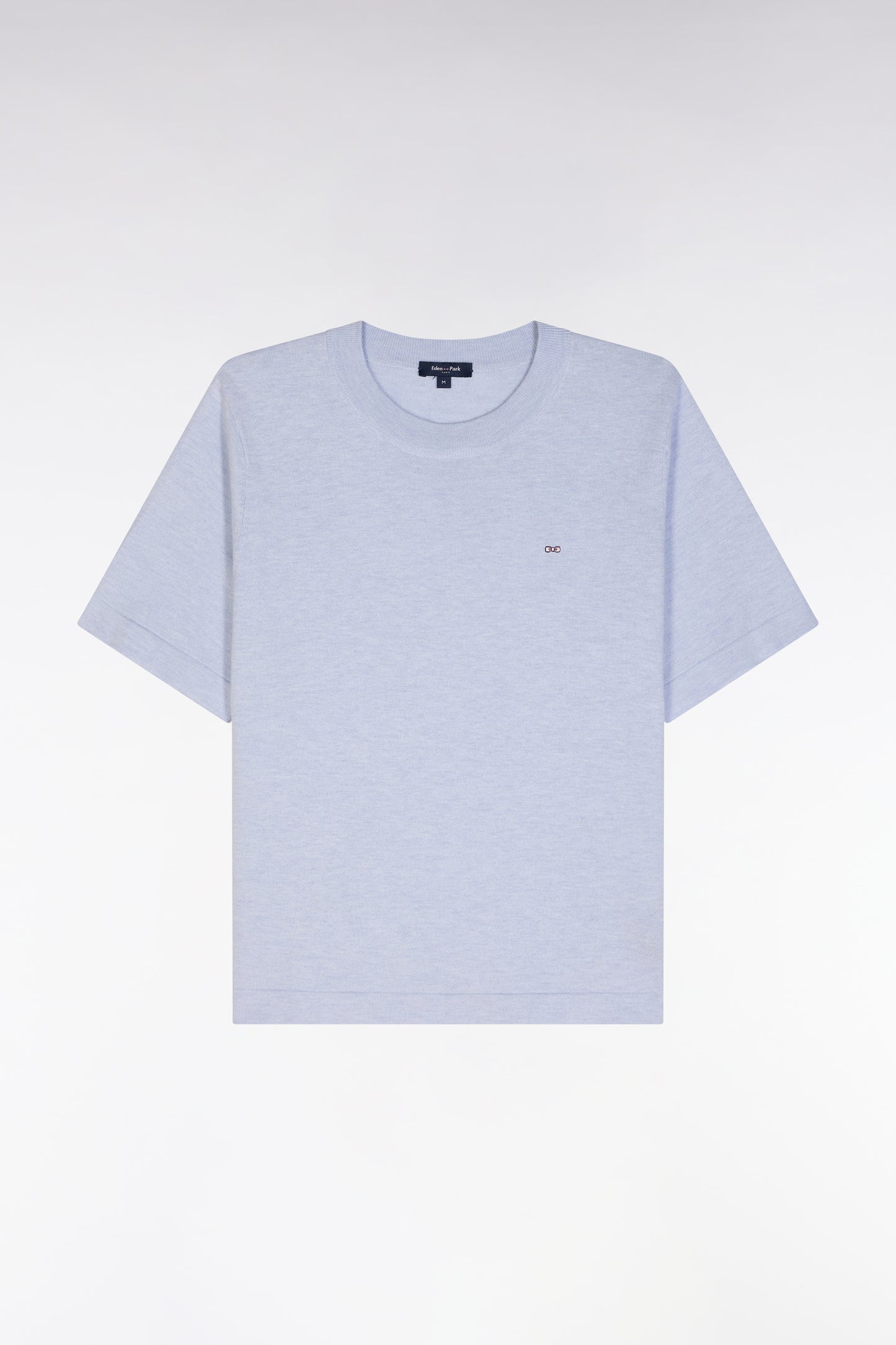 Relaxed-fit short-sleeved round-neck jumper in grey cotton-silk thin blend