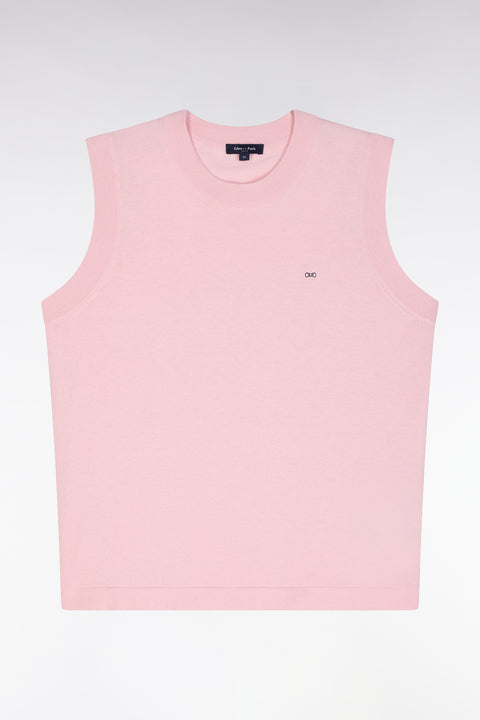 Relaxed-fit tank top jumper with round neck in pink cotton and silk thin blend - Image 2