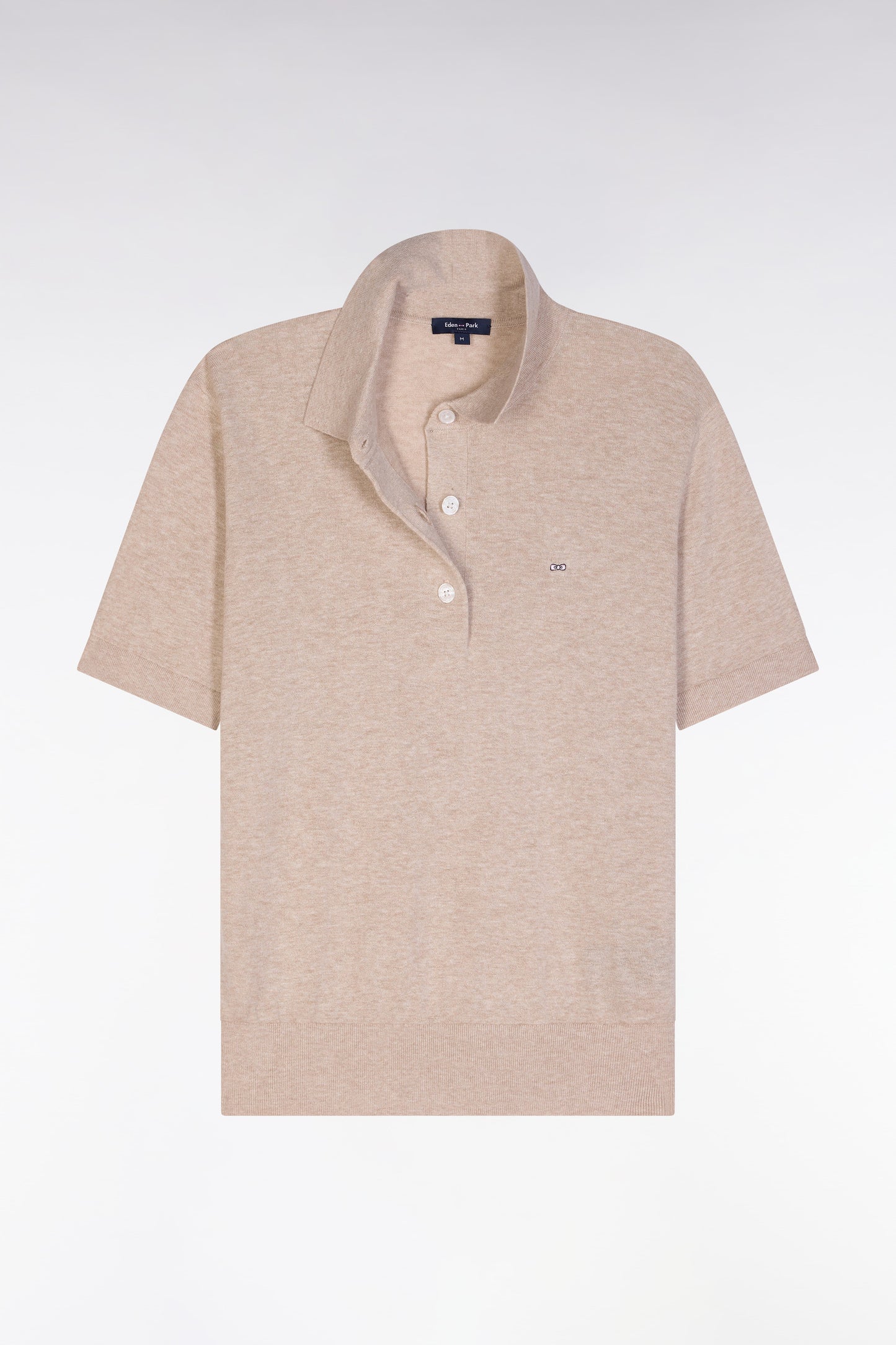 Pull manches courtes à col polo beige coupe droite