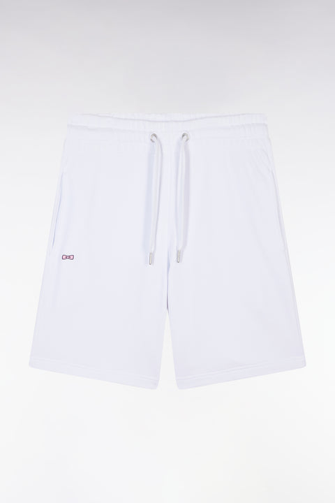 Straight-fit white cotton fleece shorts - Image 2