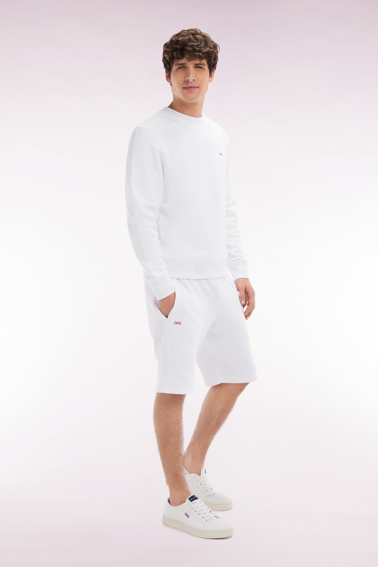 Straight-fit white cotton fleece shorts