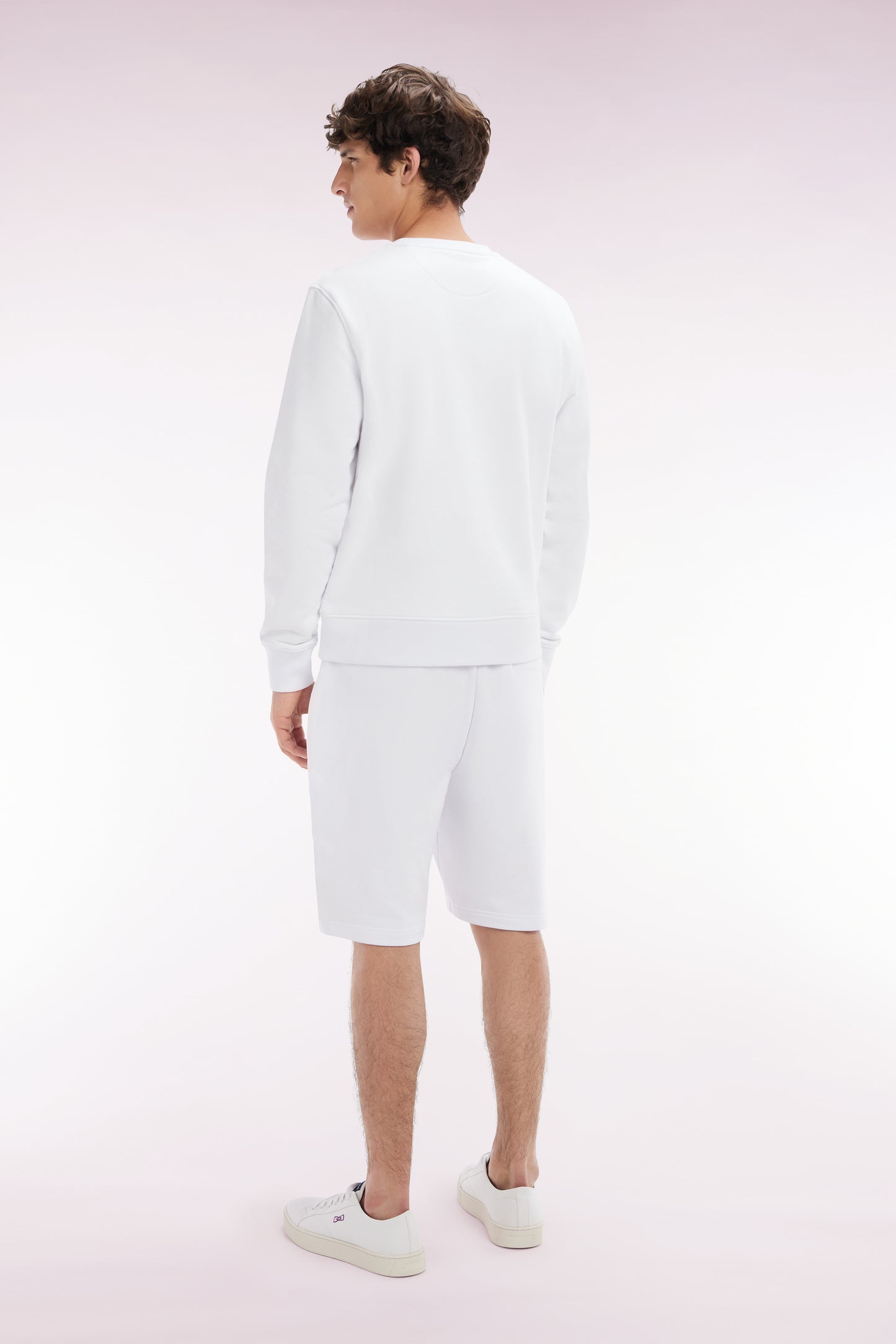 Straight-fit white cotton fleece shorts