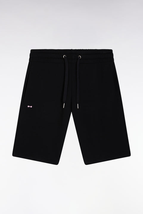 Straight-fit black cotton fleece shorts - Image 2