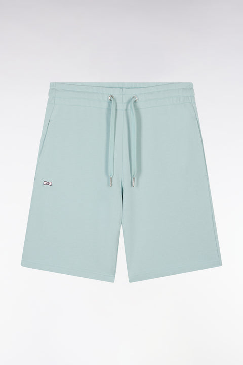 Straight-fit sea green cotton fleece shorts - Image 2