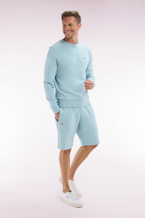 Straight-fit sea green cotton fleece shorts - Image 3