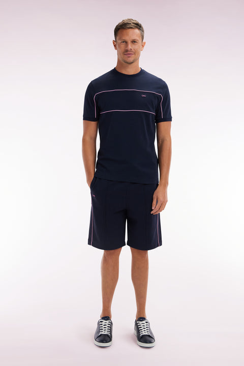 Straight-cut navy jogger shorts in cotton interlock - Image 1