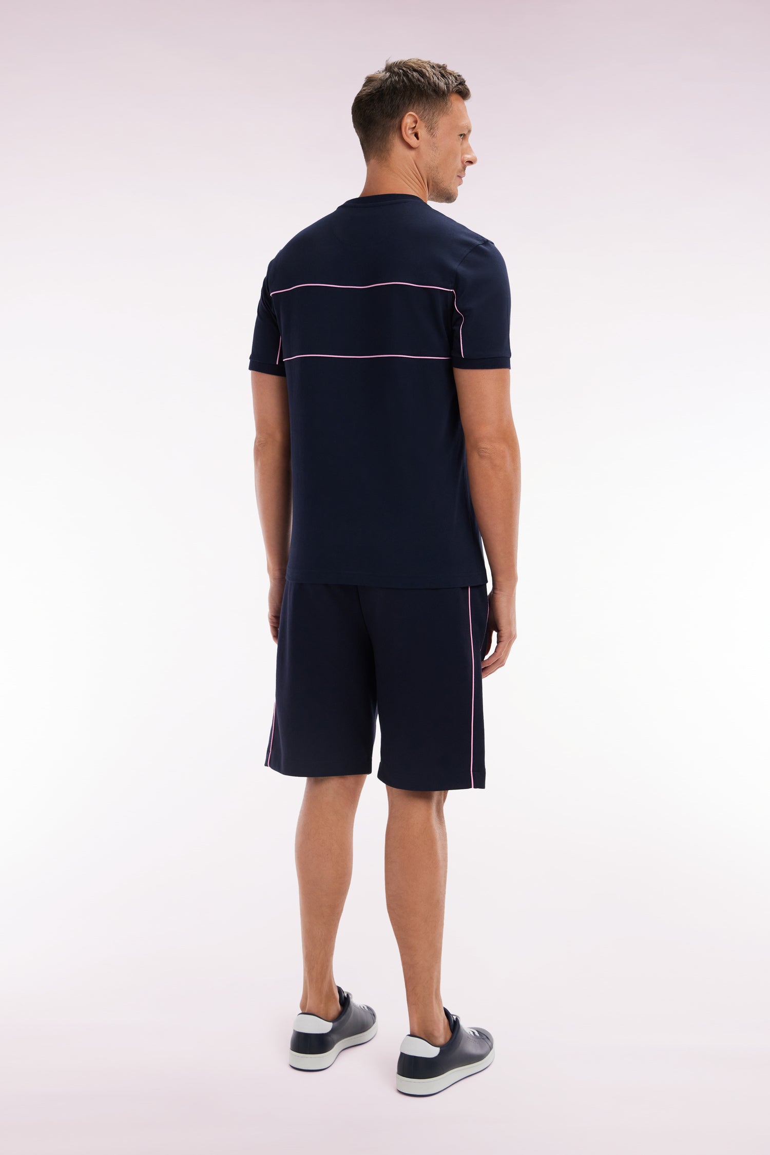 Short de jogging en coton interlock marine coupe droite