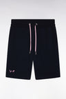 Relaxed-fit navy cotton fleece shorts with a striped bow tie embroidery