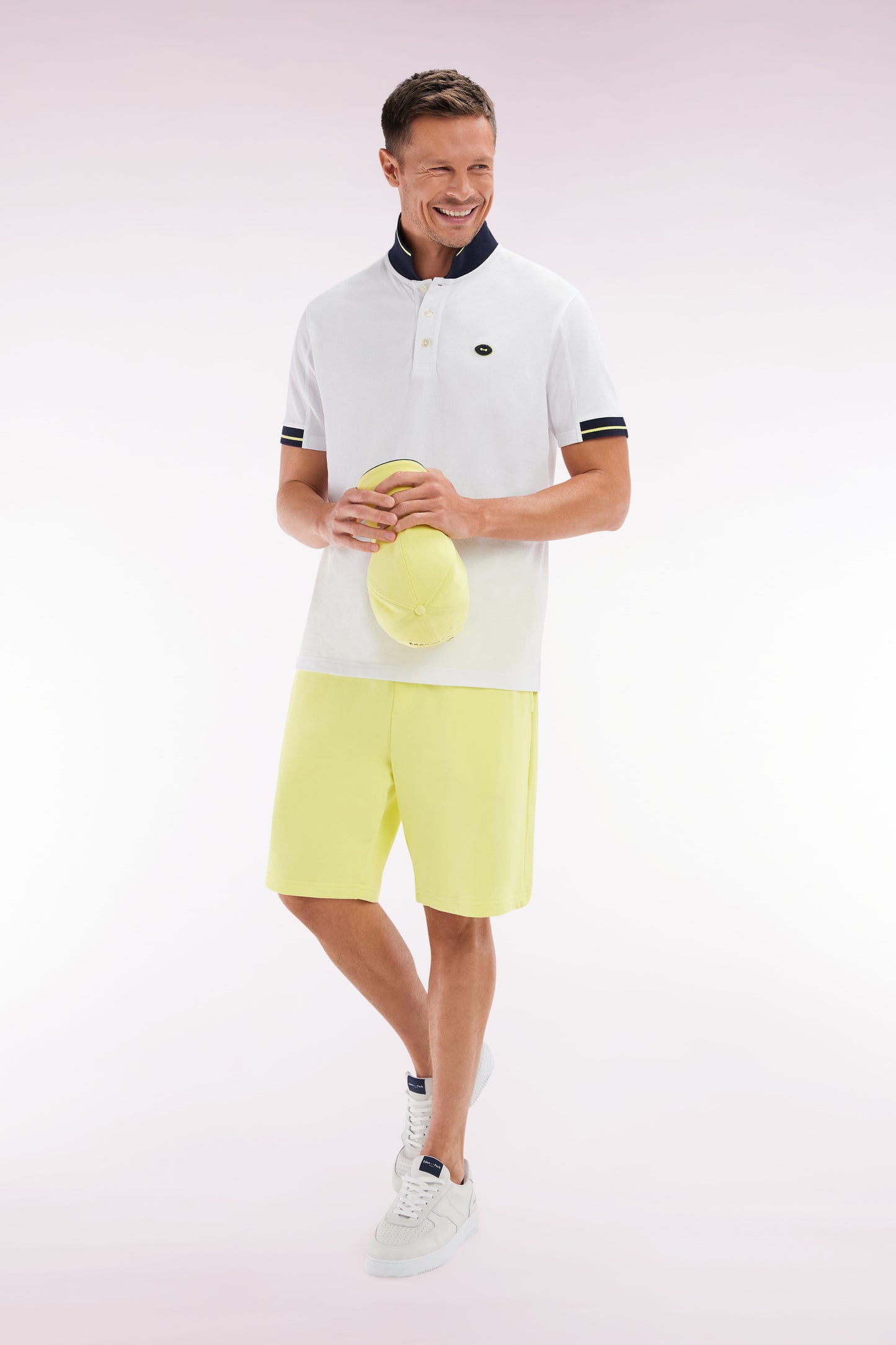 Relaxed-fit yellow cotton fleece shorts