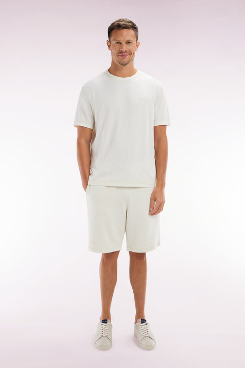 Relaxed-fit beige cotton fleece shorts - Image 1