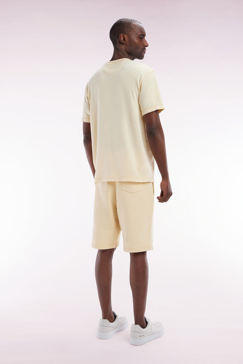 Relaxed-fit ochre cotton fleece shorts - Image 3
