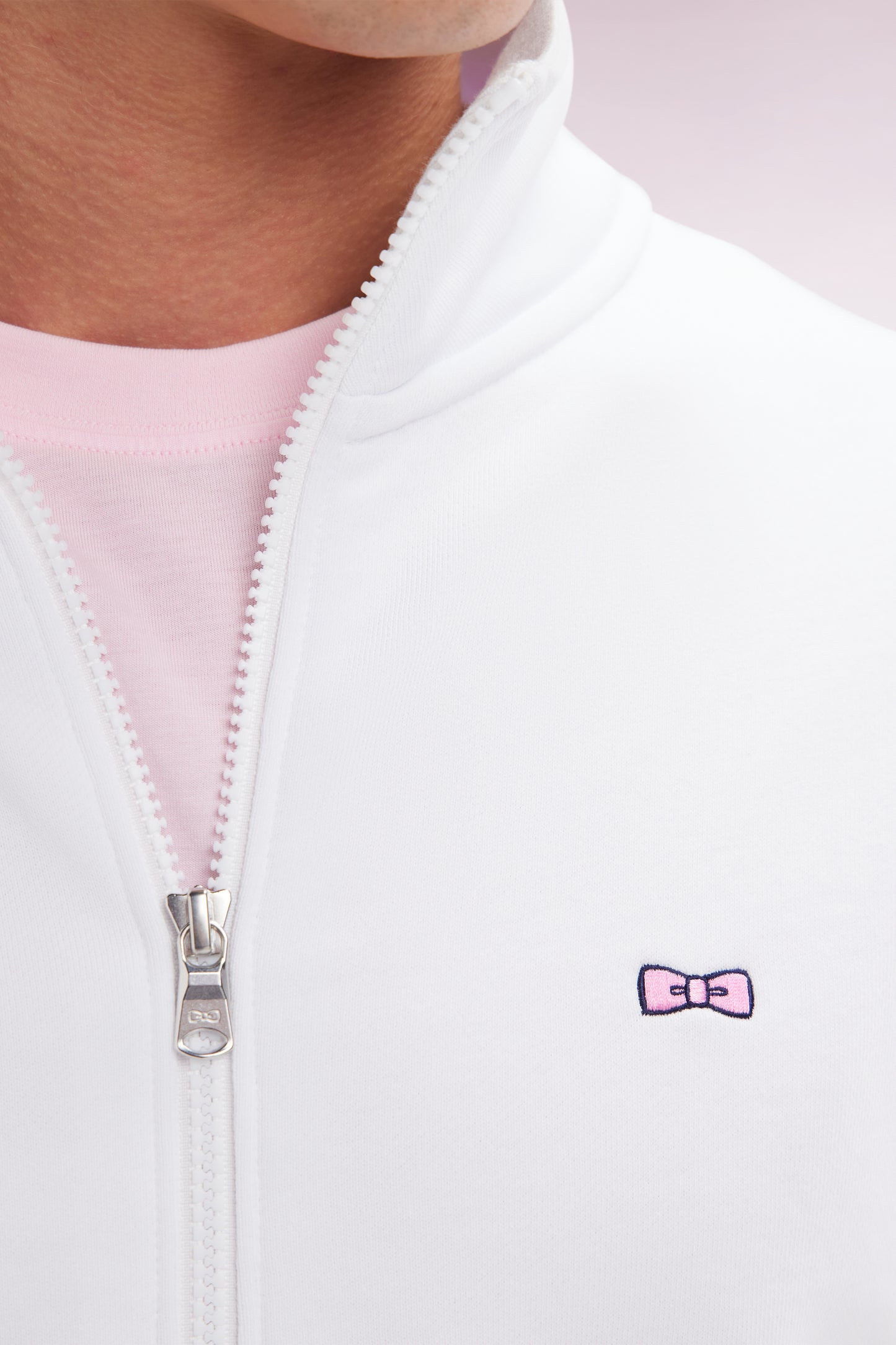 Straight-fit white cotton zip-up sweatshirt