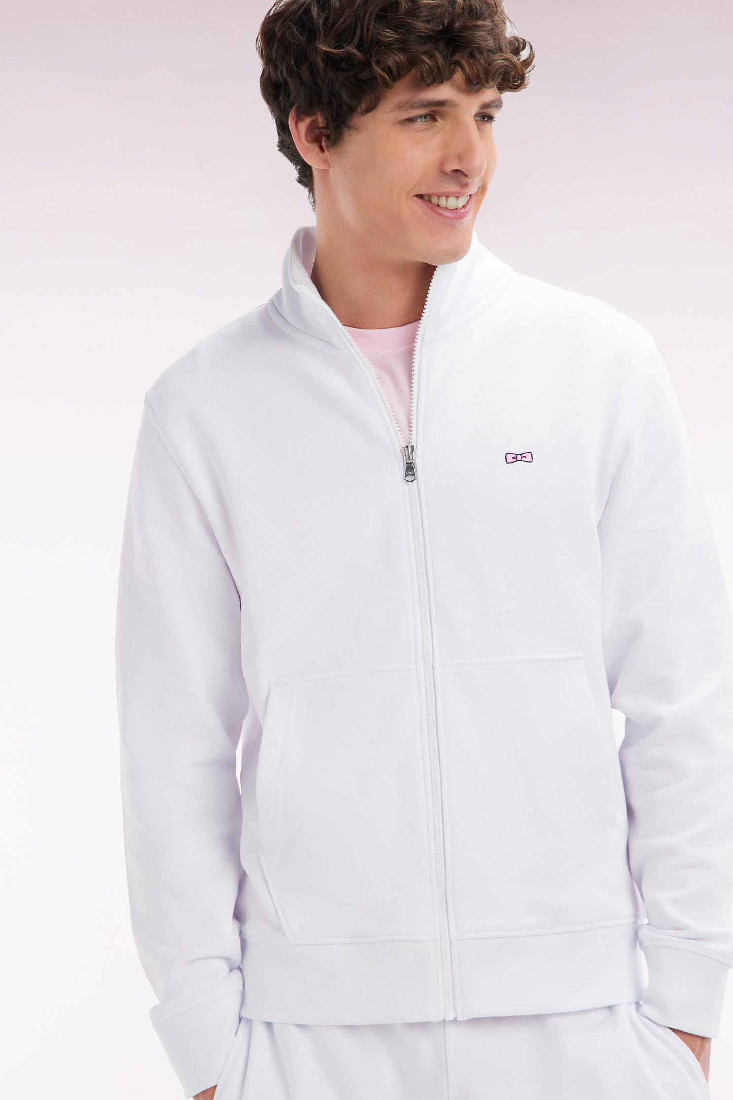 Straight-fit white cotton zip-up sweatshirt