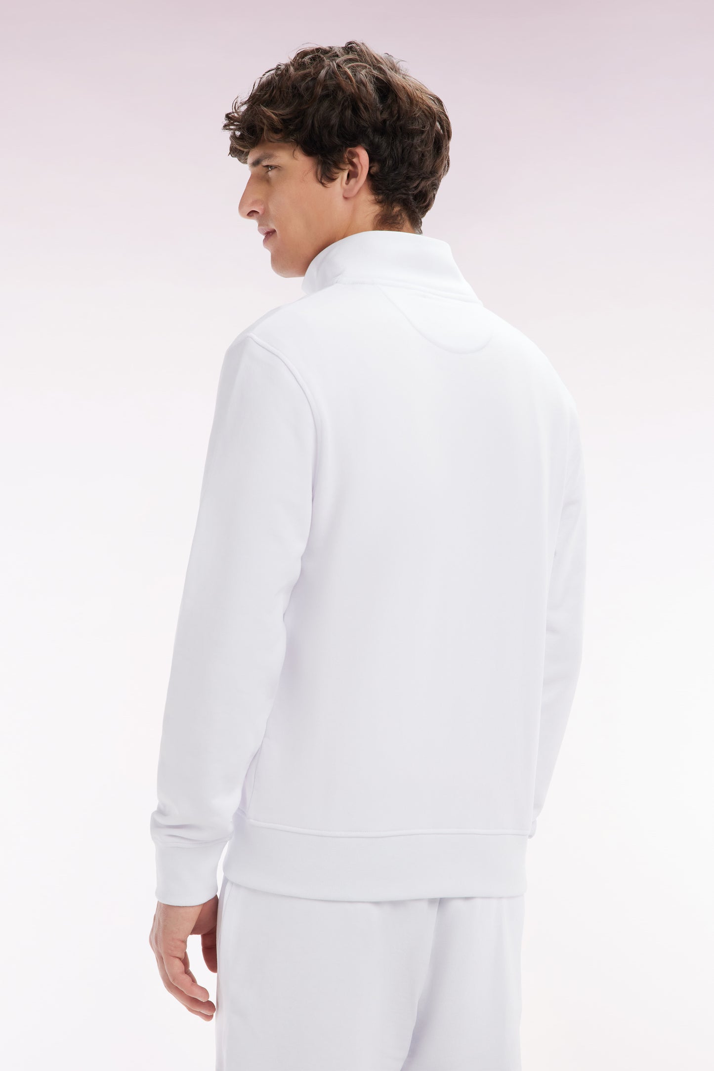 Straight-fit white cotton zip-up sweatshirt