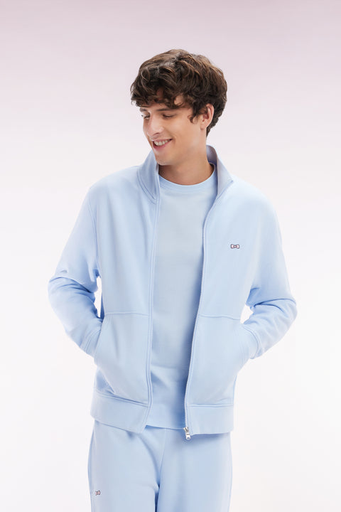 Straight-fit sky blue cotton zip-up sweatshirt - Image 3