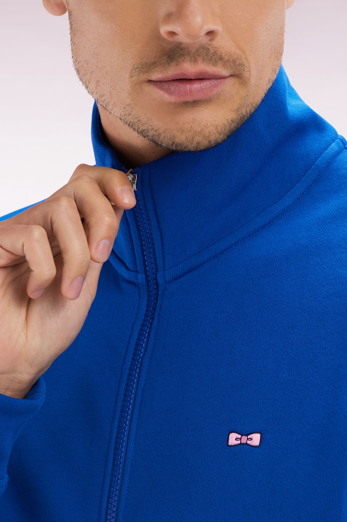 Straight-fit dark blue cotton zip-up sweatshirt