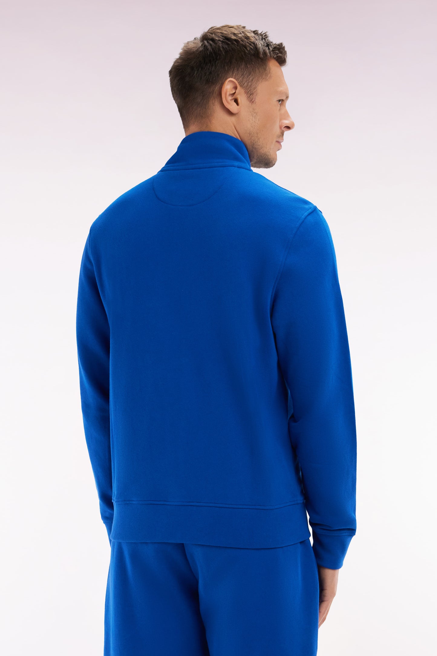 Straight-fit dark blue cotton zip-up sweatshirt