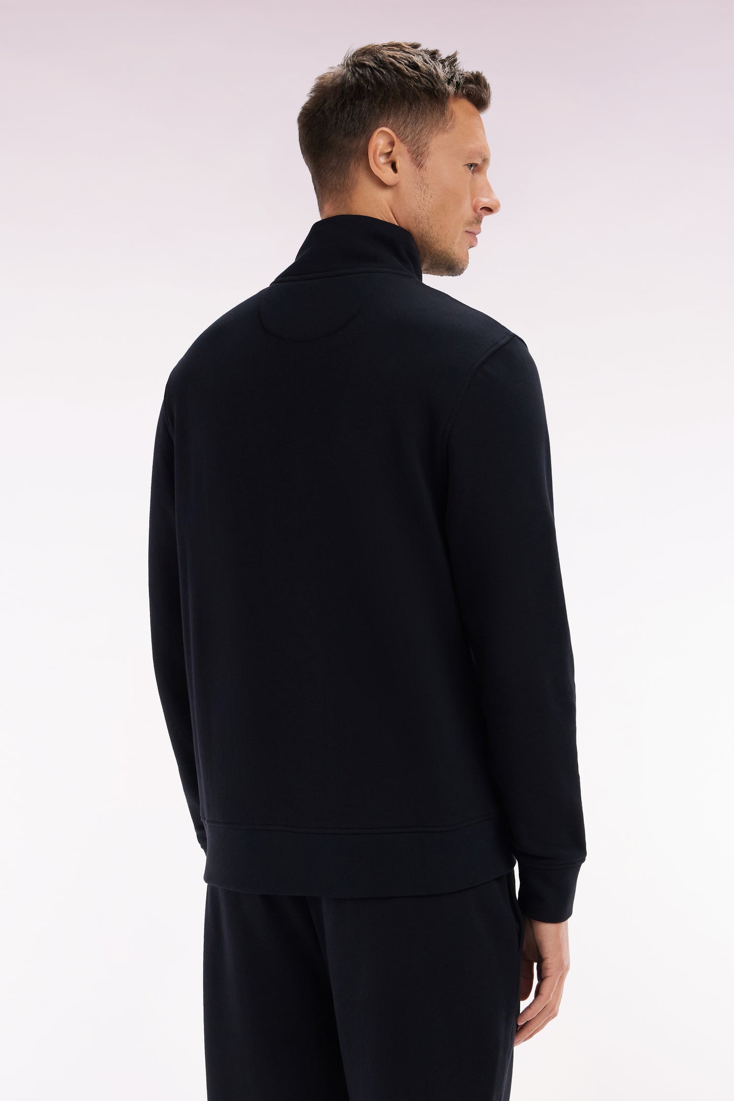 Straight-fit black cotton zip-up sweatshirt