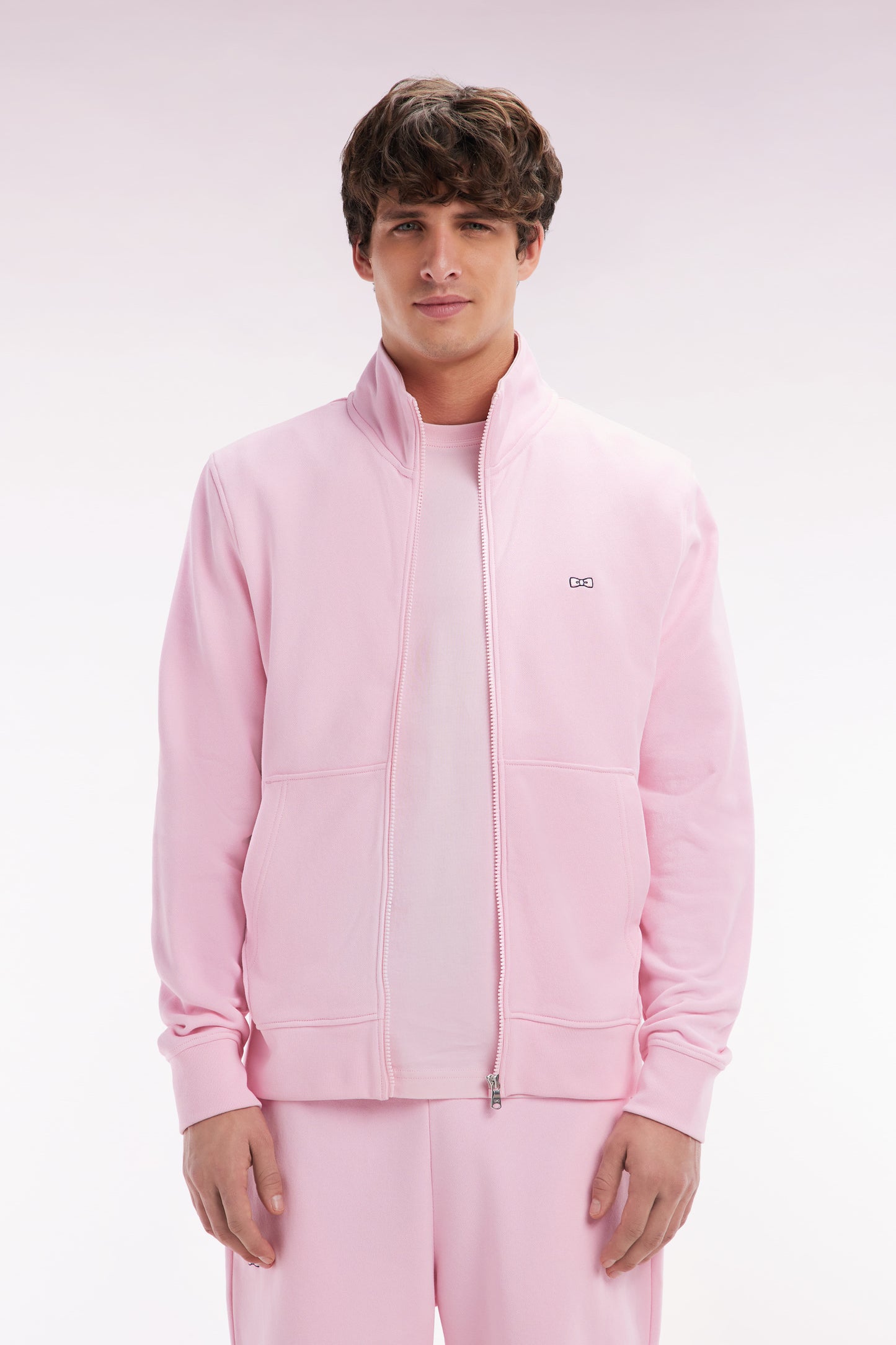 Sweatshirt zippé en coton rose coupe droite