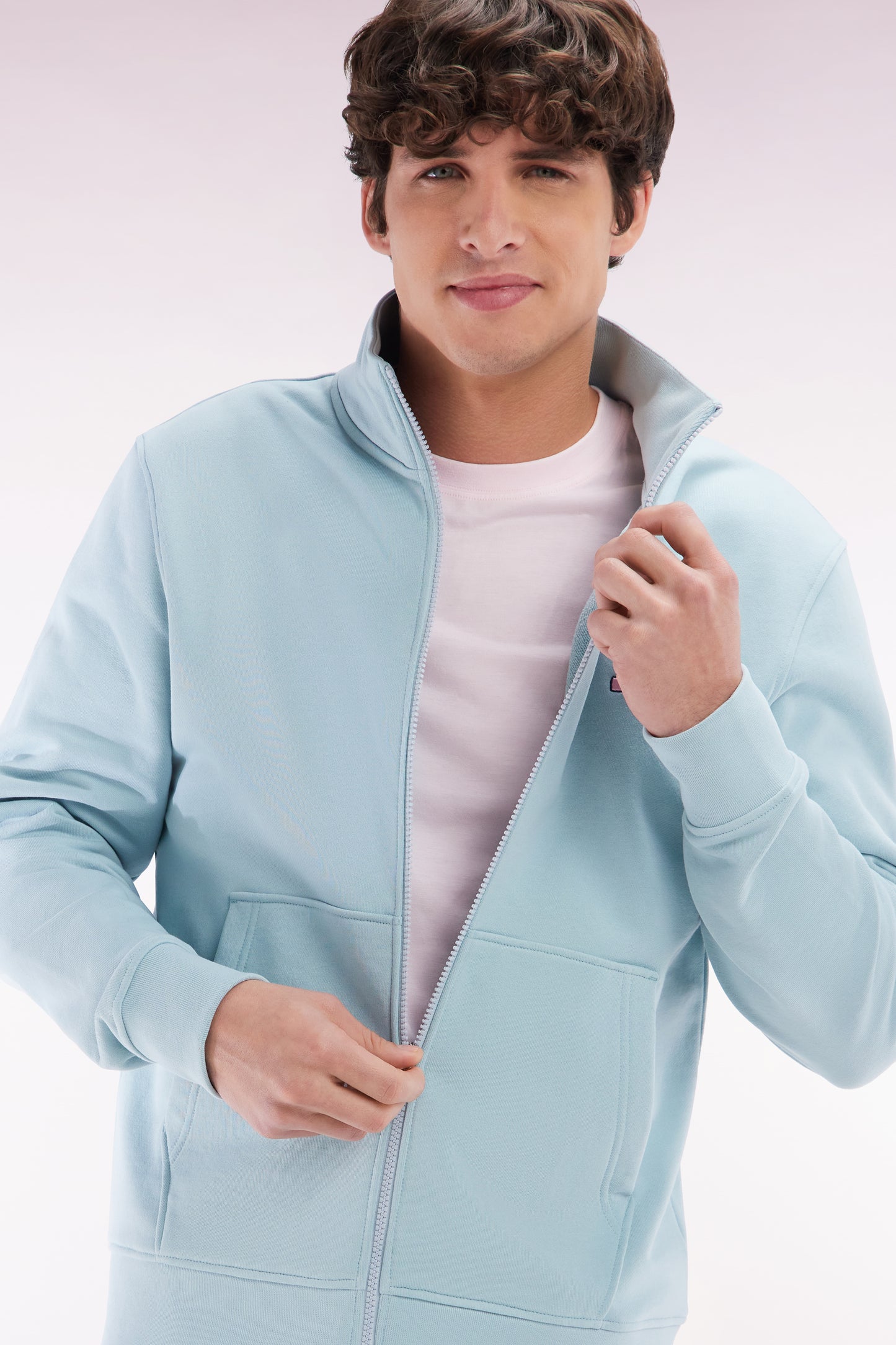 Straight-fit sea green cotton zip-up sweatshirt
