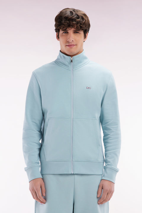 Straight-fit sea green cotton zip-up sweatshirt - Image 1