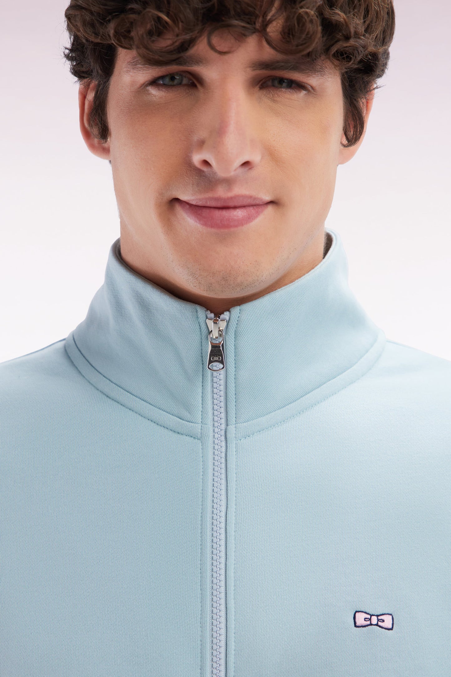 Straight-fit sea green cotton zip-up sweatshirt