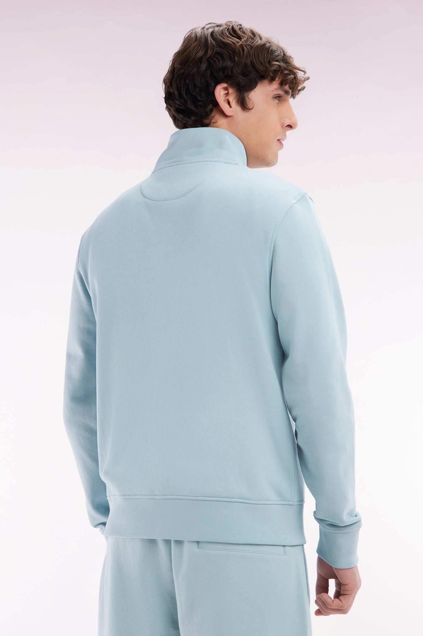 Straight-fit sea green cotton zip-up sweatshirt