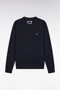 Sweatshirt en molleton coton marine coupe droite et col rond