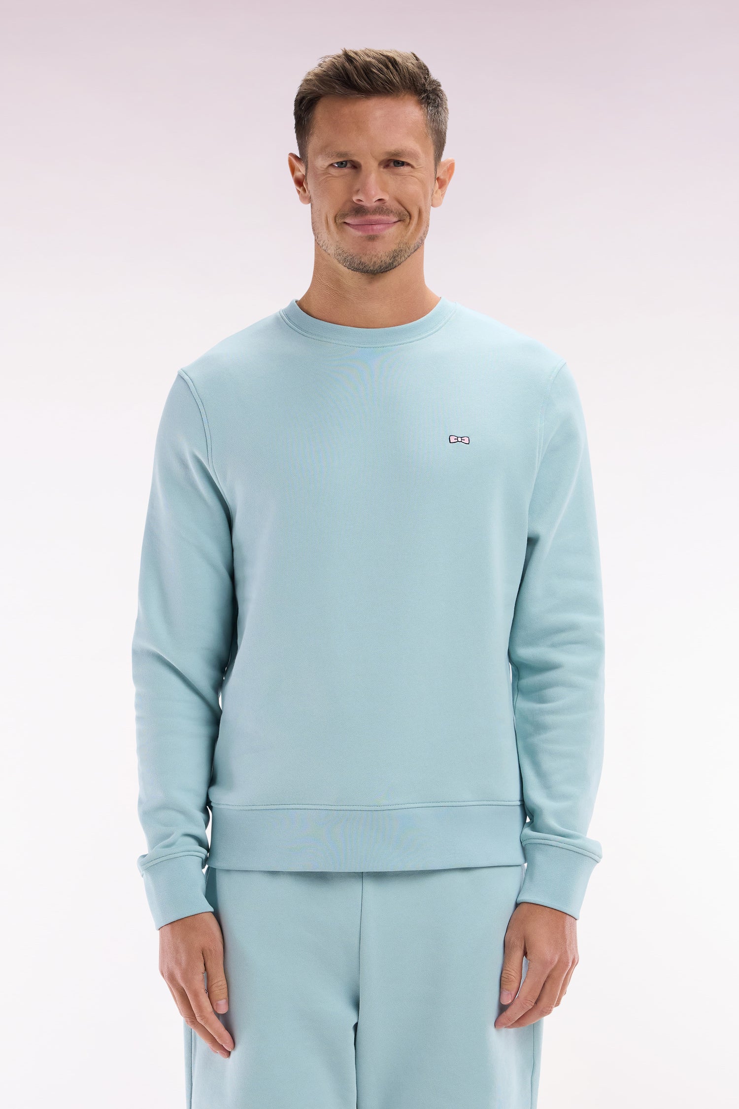 Sweatshirt en molleton coton vert d'eau coupe droite et col rond