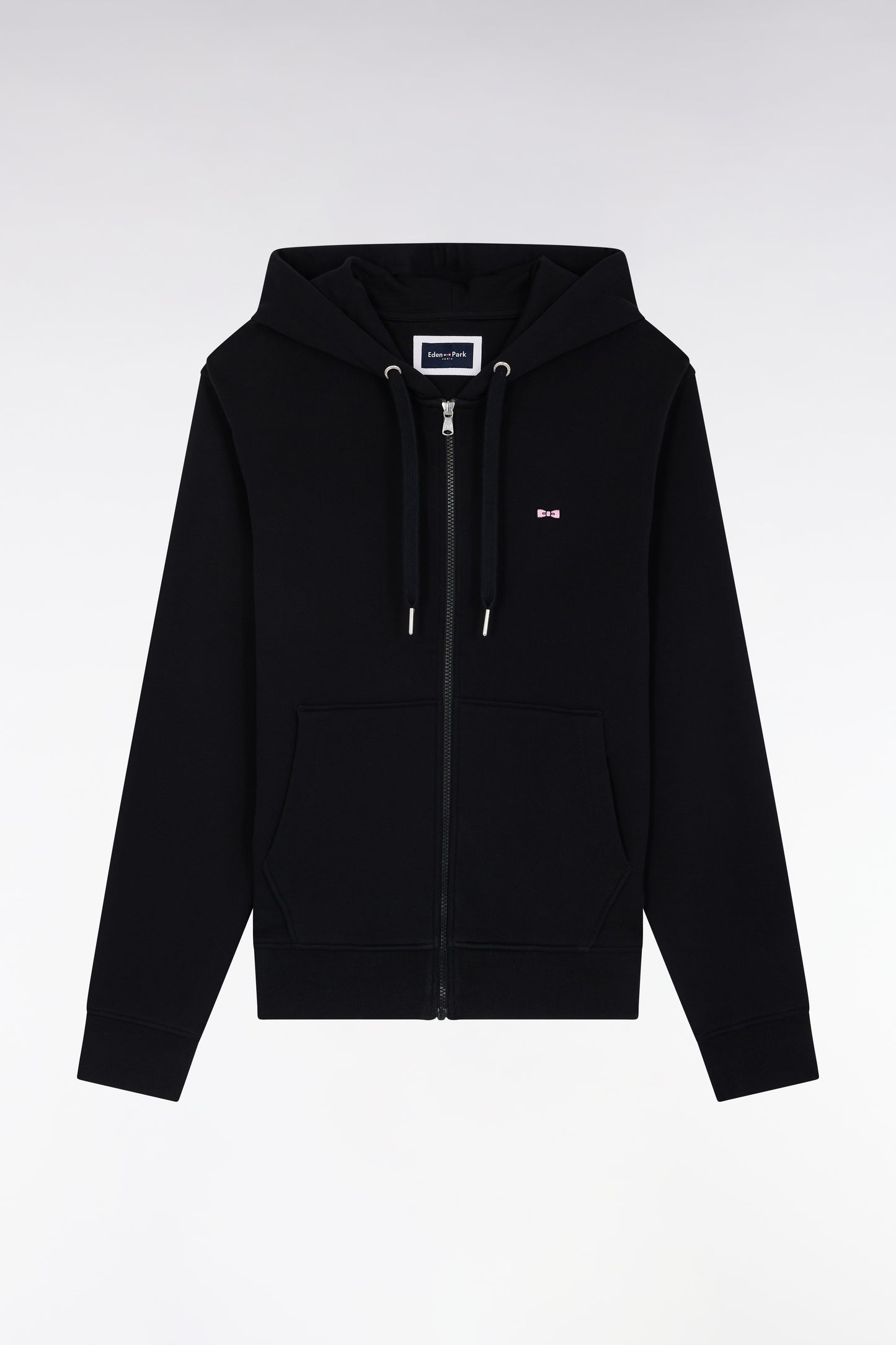 Straight-fit black cotton fleece zip-up sweatshirt