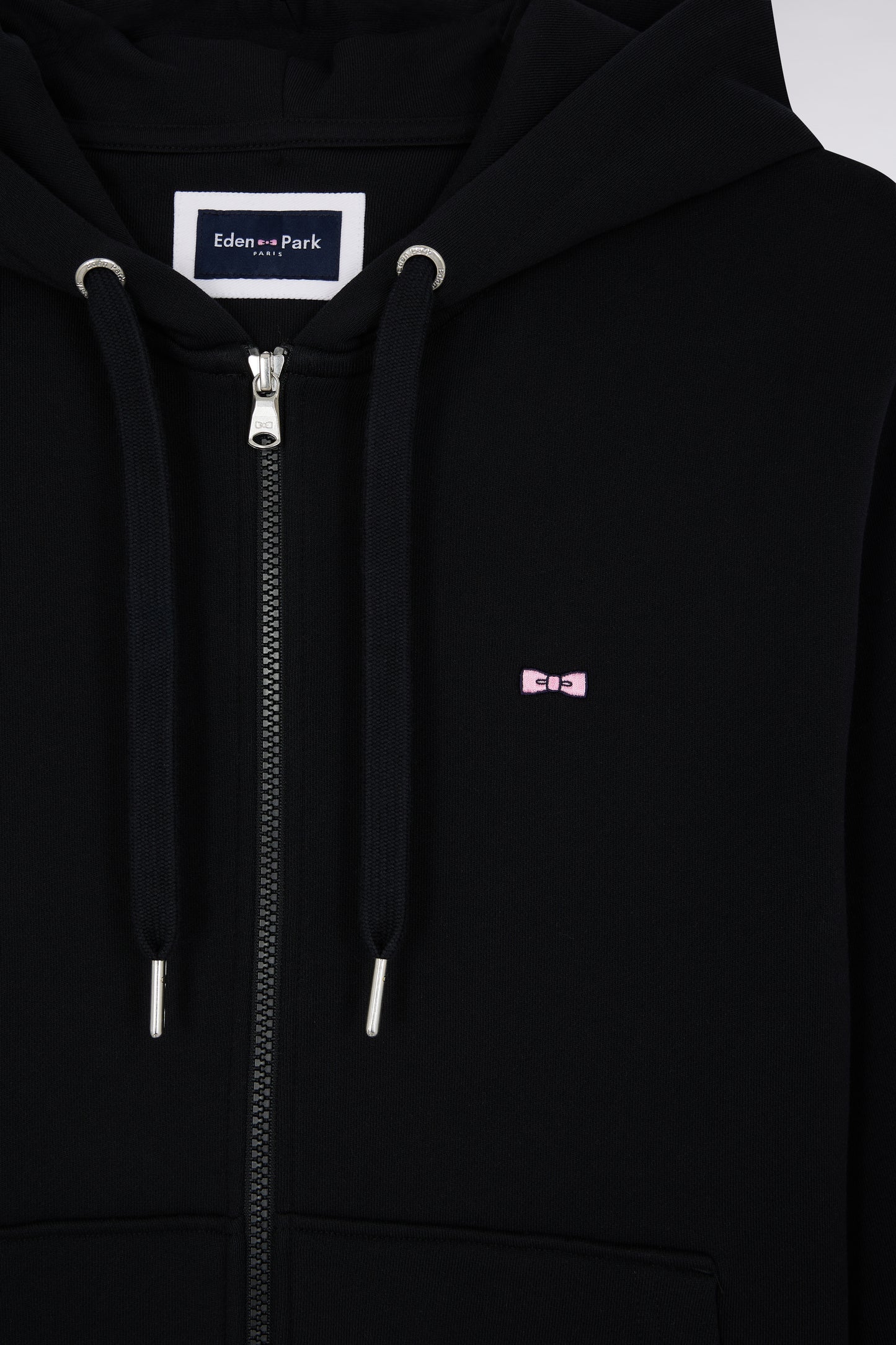 Straight-fit black cotton fleece zip-up sweatshirt
