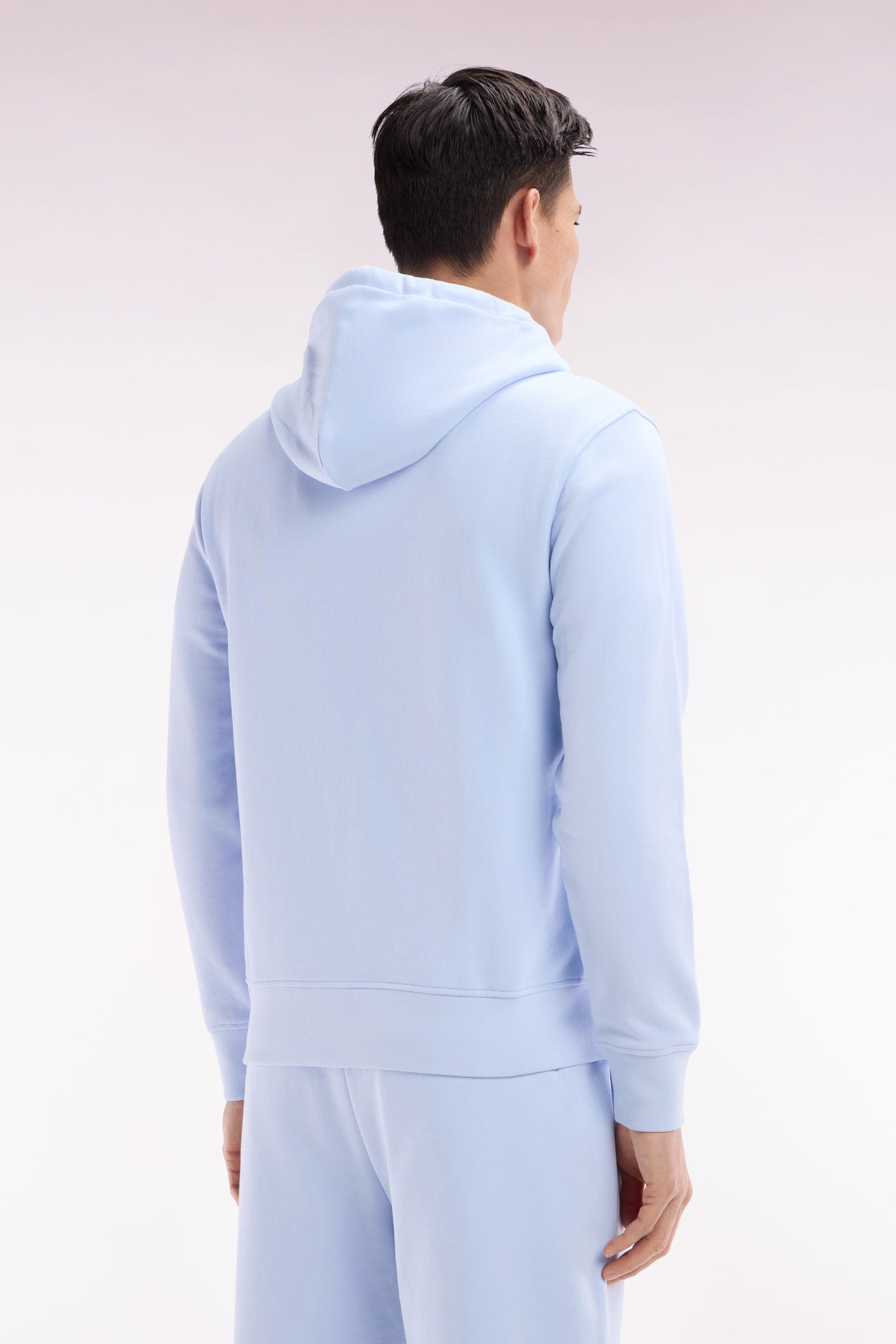 Straight-fit sky blue cotton fleece zip-up sweatshirt
